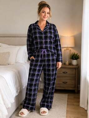 Simply Vera Vera Wang Women's Fleece Plaid Pajama Lounge Set